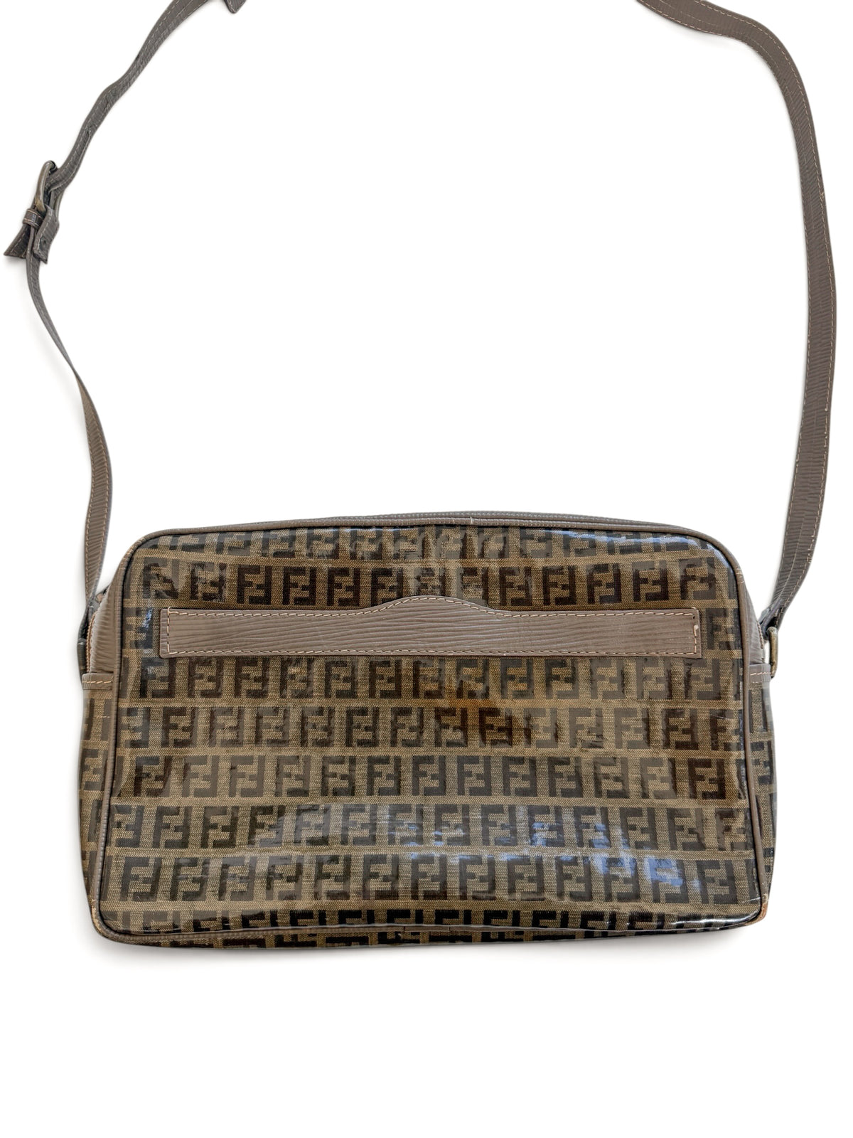 Vintage Fendi Zucca Coated Canvas Double Zip Crossbody Bag