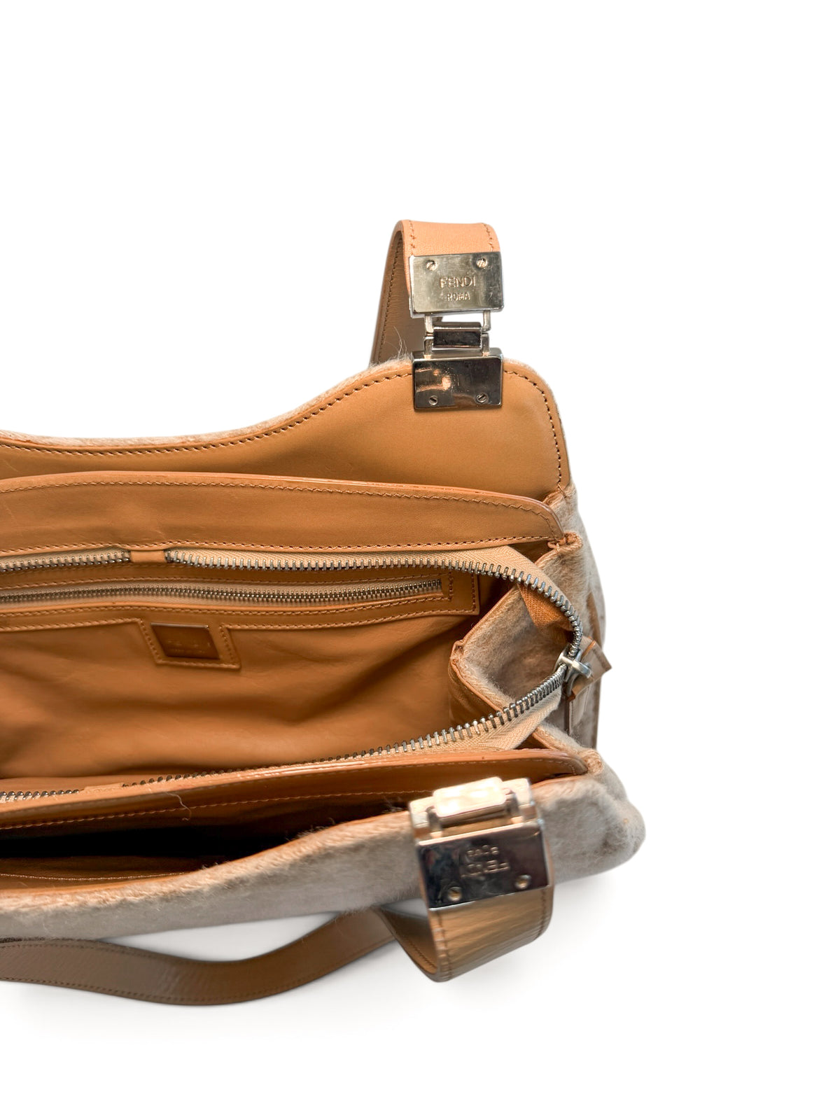 Fendi Zucchino Textured Shoulder Bag | Beige