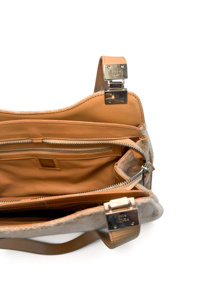 Fendi Zucchino Textured Shoulder Bag | Beige
