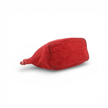 Fendi Red Suede Baguette – Glitter Logo Hardware