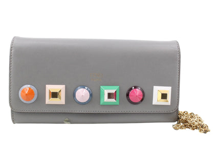 Fendi Leather Studded Chain Wallet