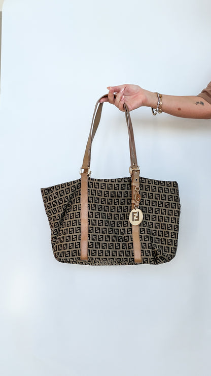 Fendi Zucca Tote Bag (Gold Charm)