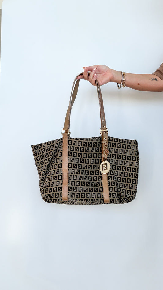 Fendi Zucca Tote Bag (Gold Charm)