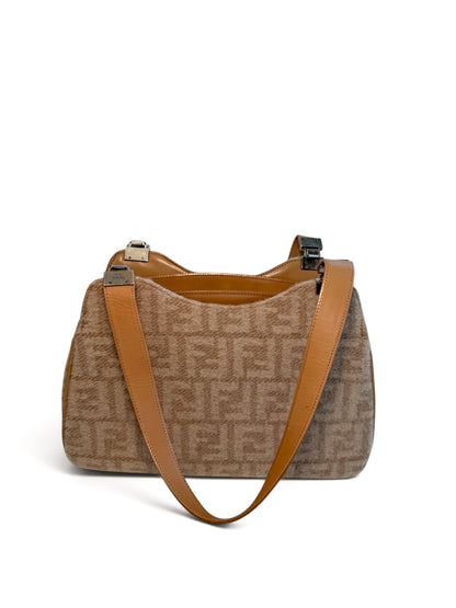 Fendi Zucchino Textured Shoulder Bag | Beige