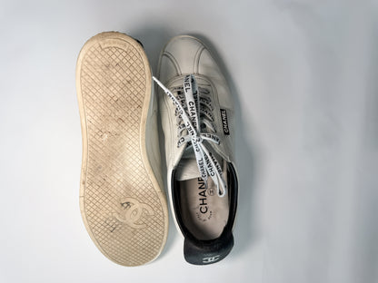 Chanel White Leather Low Top Sneakers with Black Heel Tab