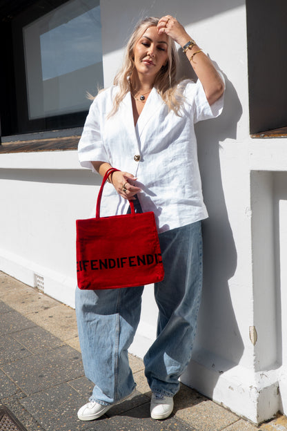 Fendi Red Velvet Tote Bag
