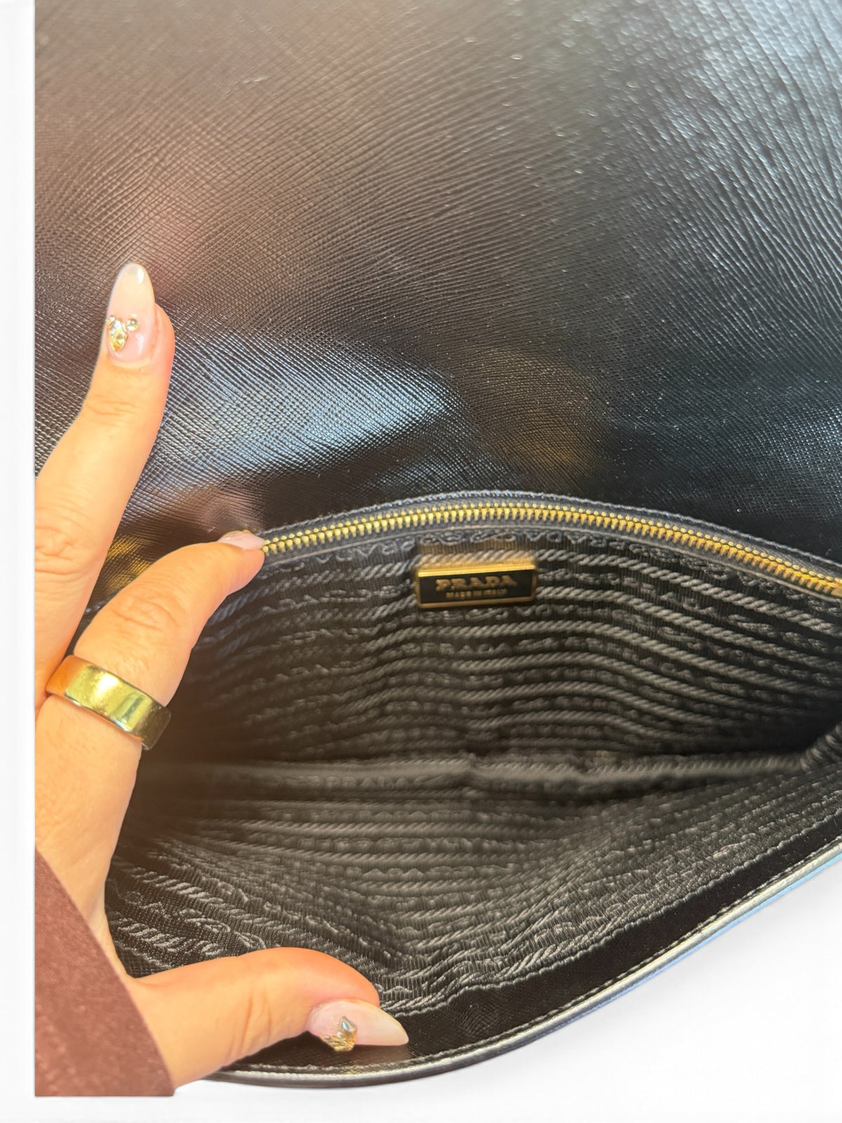 PRADA VINTAGE BLACK & GOLD DISTRESSED SHOULDER BAG