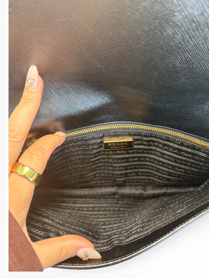 PRADA VINTAGE BLACK & GOLD DISTRESSED SHOULDER BAG
