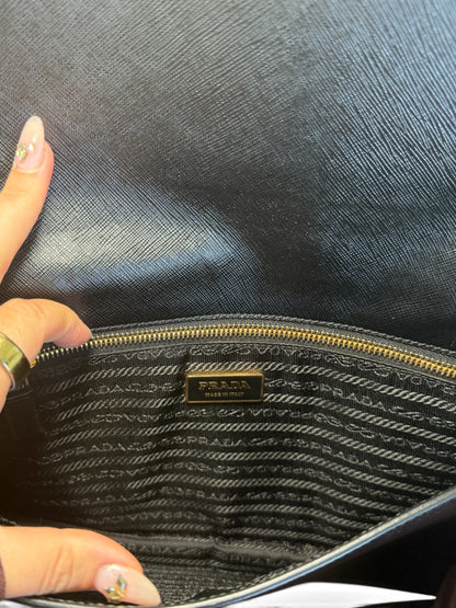 PRADA VINTAGE BLACK & GOLD DISTRESSED SHOULDER BAG