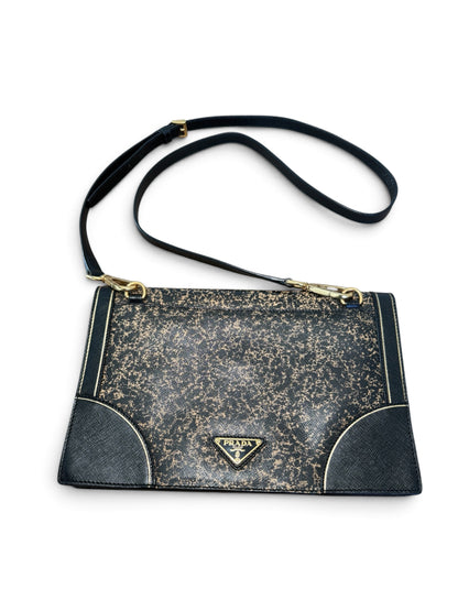 PRADA VINTAGE BLACK & GOLD DISTRESSED SHOULDER BAG