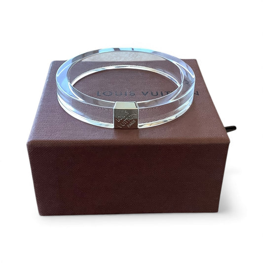 Louis Vuitton Clear Lucite Monogram Bangle (Silver-Tone Hardware) — With Box