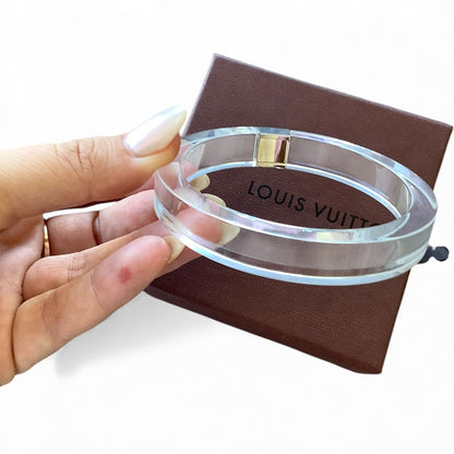 Louis Vuitton Clear Lucite Monogram Bangle (Silver-Tone Hardware) — With Box