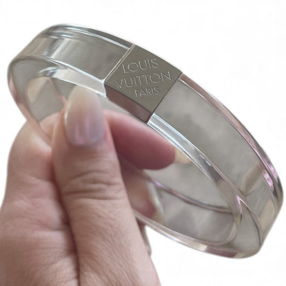 Louis Vuitton Clear Lucite Monogram Bangle (Silver-Tone Hardware) — With Box