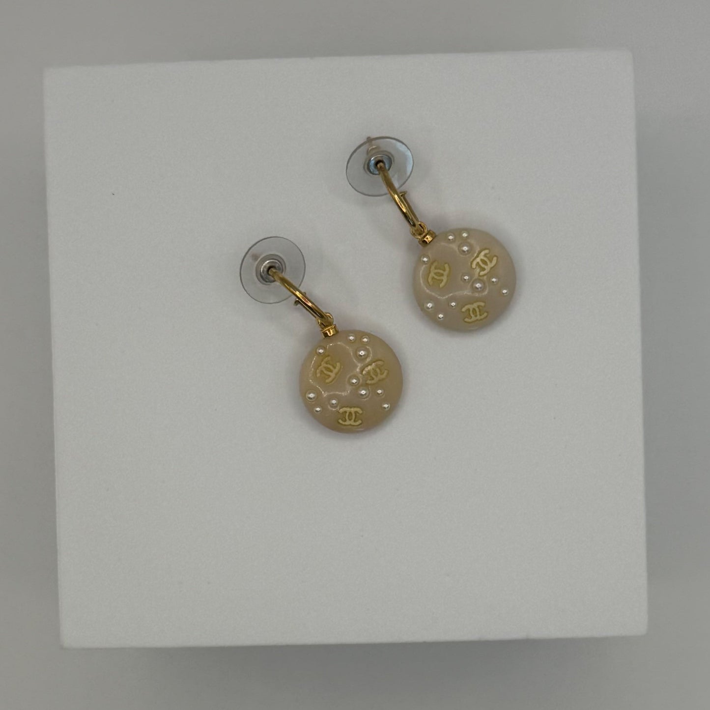 Chanel Coco F Faux Pearl Gold Earrings