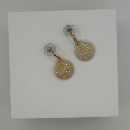 Chanel Coco F Faux Pearl Gold Earrings