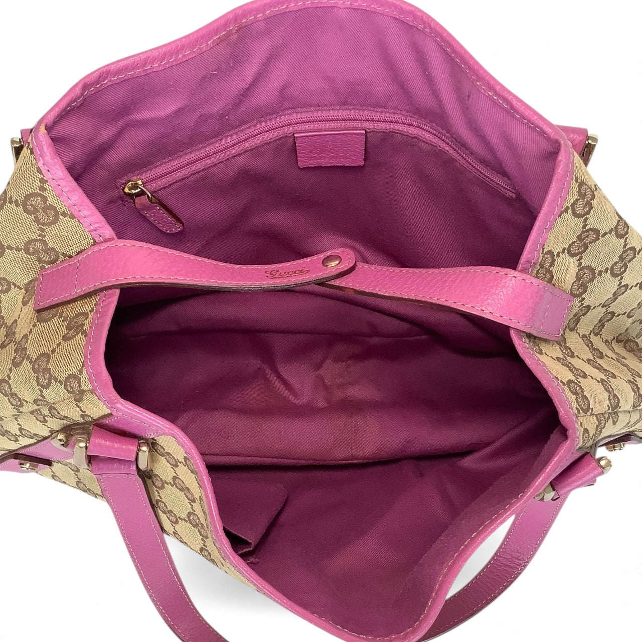 Gucci GG canvas and pink leather shoulder bag