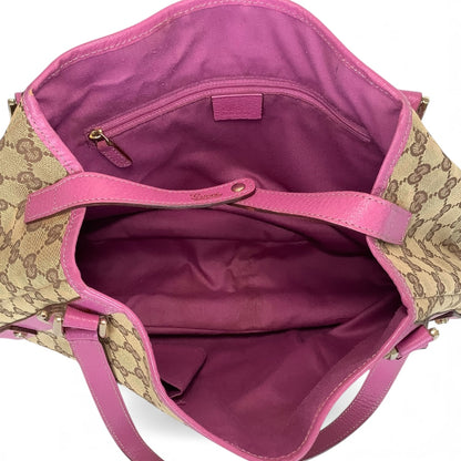 Gucci GG canvas and pink leather shoulder bag